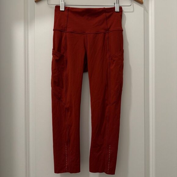 Lululemon Fast Free Reflective Crop 19” Brick Orange Leggings 2 - Picture 1 of 4